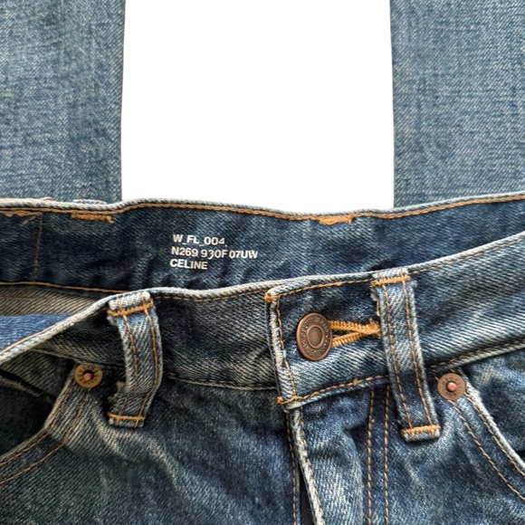 CELINE Designer Flared Surf High Waisted Jeans In Blue Union Wash Denim - Picture 8 of 11